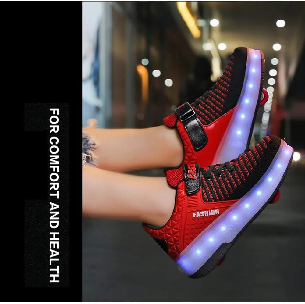Unisex Kids Led Kick Roller Shoes Skateboarding Shoes USB Charging Fitness Shoes Suitable for Boys and Girls Couples Shoes-Best GiftBlack red-USA 7.5
