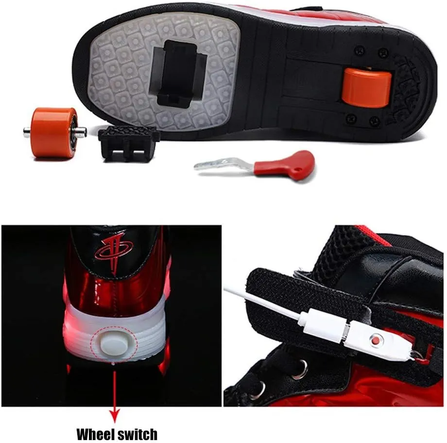 Unisex Kids Led Kick Roller Shoes Skateboarding Shoes USB Charging Fitness Shoes Suitable for Boys and Girls Couples Shoes-Best GiftBlack red-USA 7.5