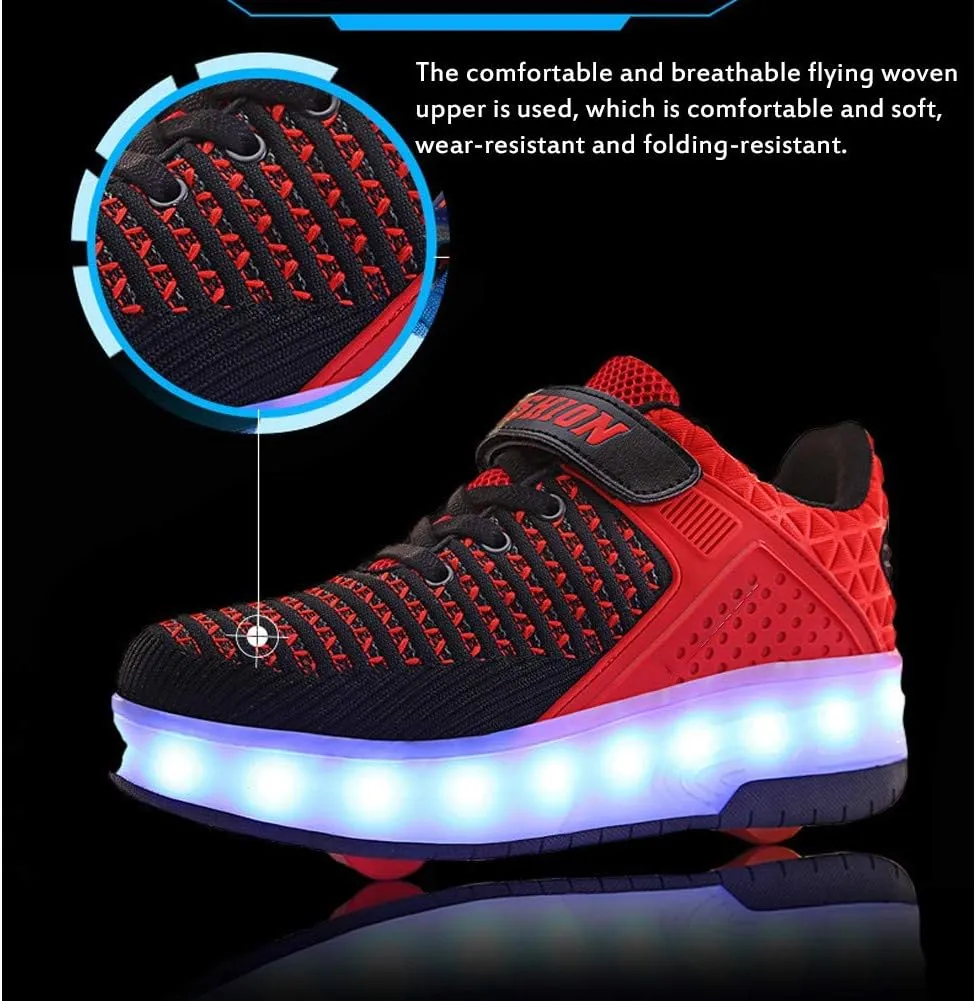 Unisex Kids Led Kick Roller Shoes Skateboarding Shoes USB Charging Fitness Shoes Suitable for Boys and Girls Couples Shoes-Best GiftPink-USA 7.5