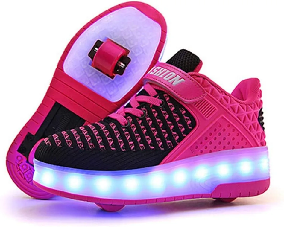 Unisex Kids Led Kick Roller Shoes Skateboarding Shoes USB Charging Fitness Shoes Suitable for Boys and Girls Couples Shoes-Best GiftPink-USA 7.5