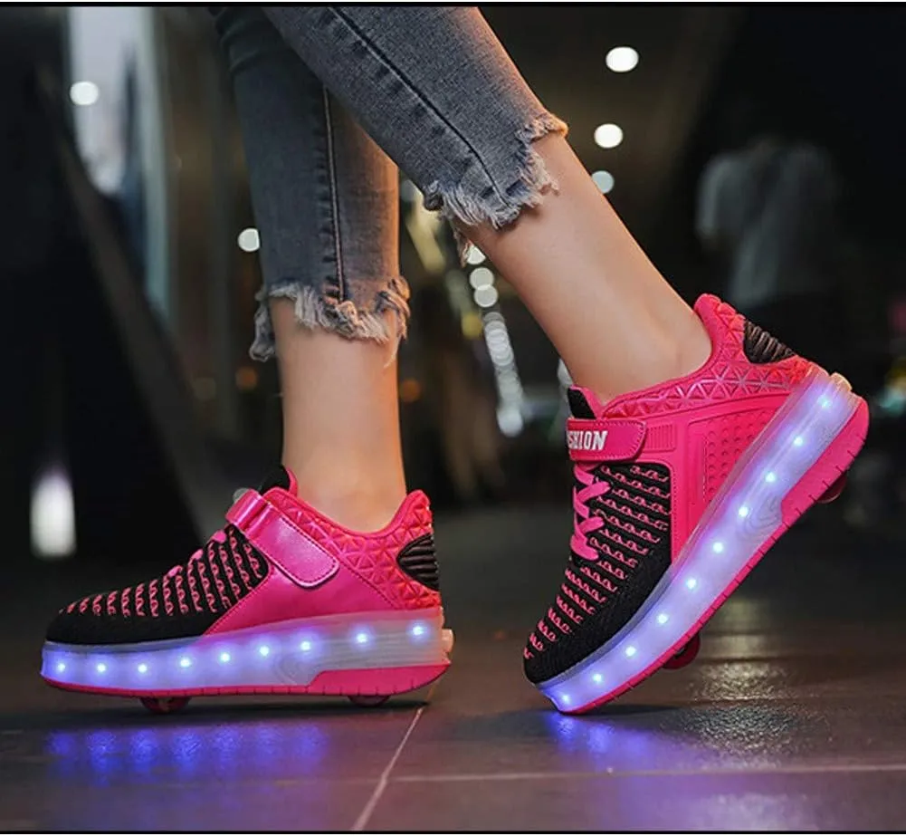 Unisex Kids Led Kick Roller Shoes Skateboarding Shoes USB Charging Fitness Shoes Suitable for Boys and Girls Couples Shoes-Best GiftPink-USA 7.5