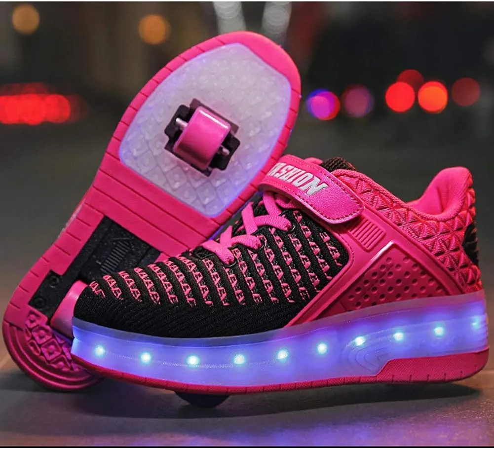 Unisex Kids Led Kick Roller Shoes Skateboarding Shoes USB Charging Fitness Shoes Suitable for Boys and Girls Couples Shoes-Best GiftPink-USA 7.5