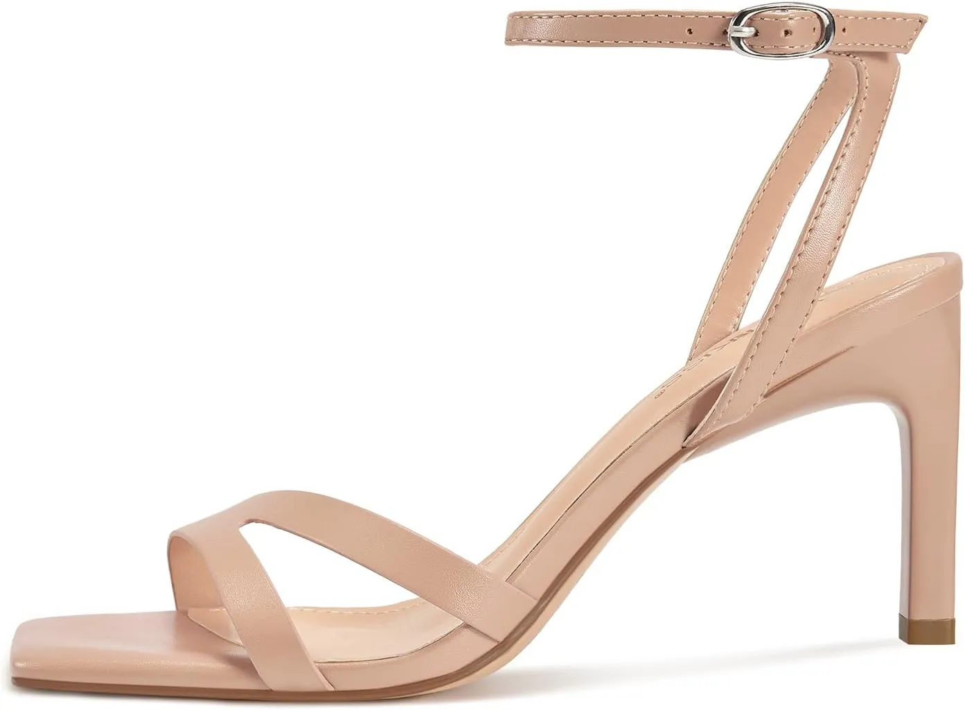 wetkiss Womens Heels Square Open Toe Strappy High Heels with Buckle Ankle Strap Heeled Sandals for Women Party Wedding Daily