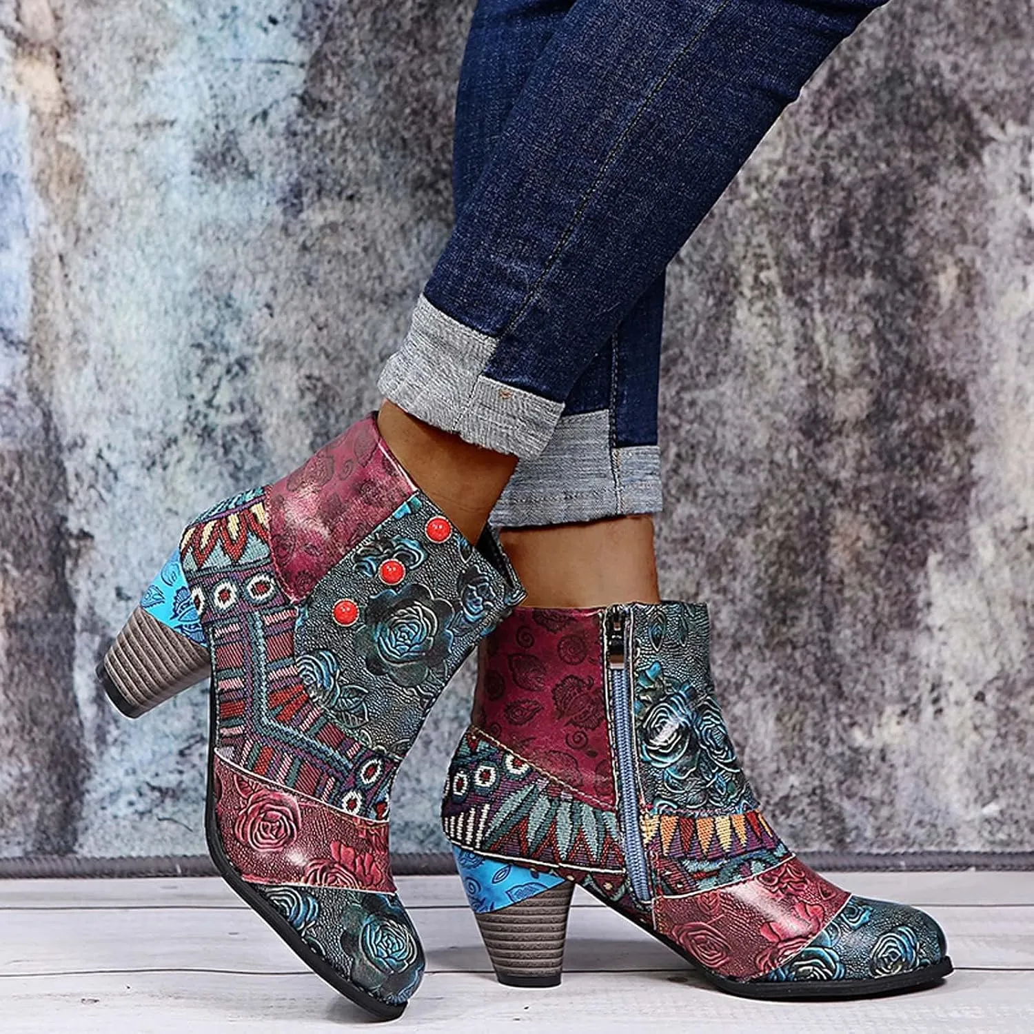 Wide Women's Ankle Boots Thick Heel Low Heeled Booties for Women Womens Booties Wide Width Foot Leather Ankle Boots for Women Size 12 Brown Leather Booties for Women High Heel Red Heel Booties Women Ankle Boots