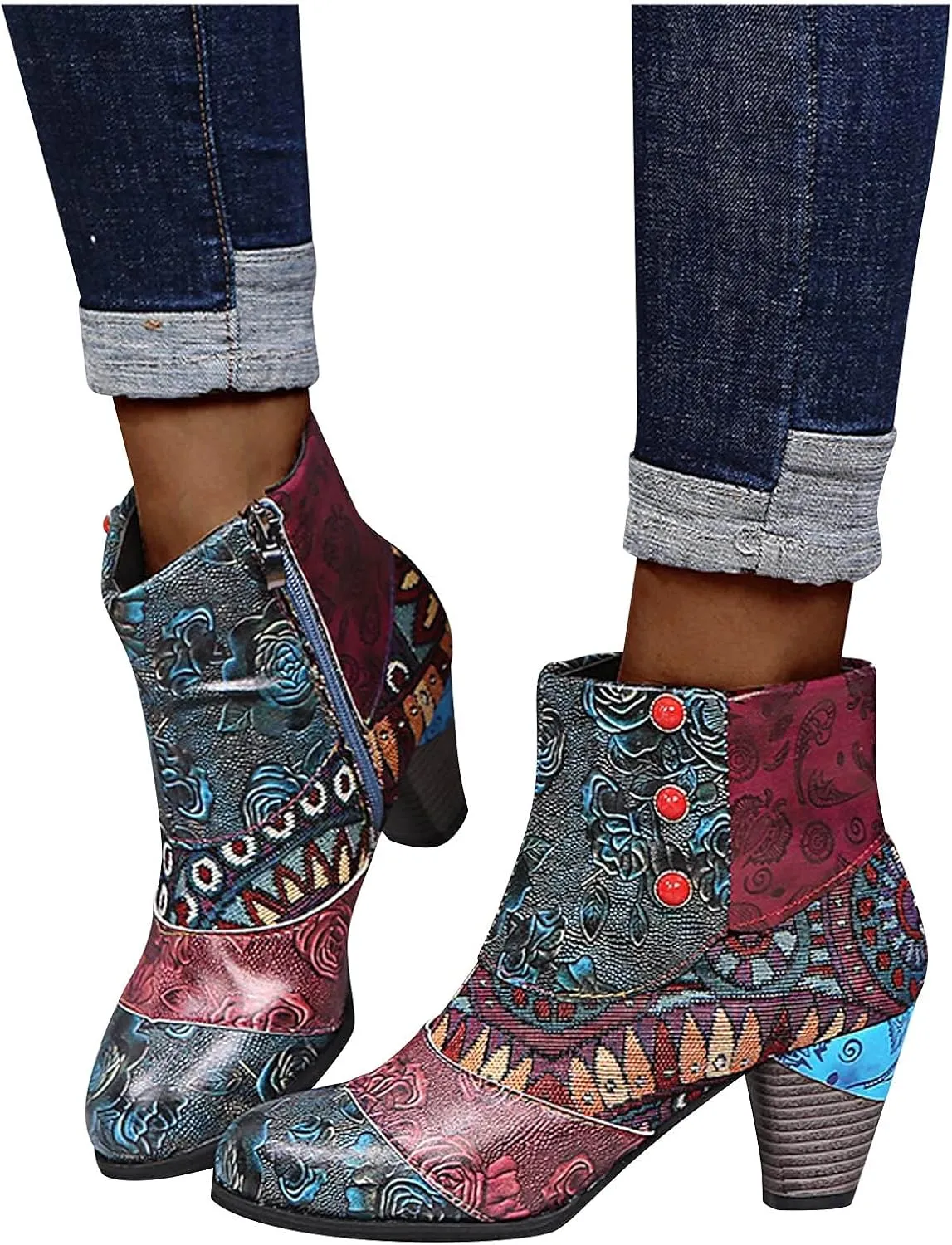 Wide Women's Ankle Boots Thick Heel Low Heeled Booties for Women Womens Booties Wide Width Foot Leather Ankle Boots for Women Size 12 Brown Leather Booties for Women High Heel Red Heel Booties Women Ankle Boots