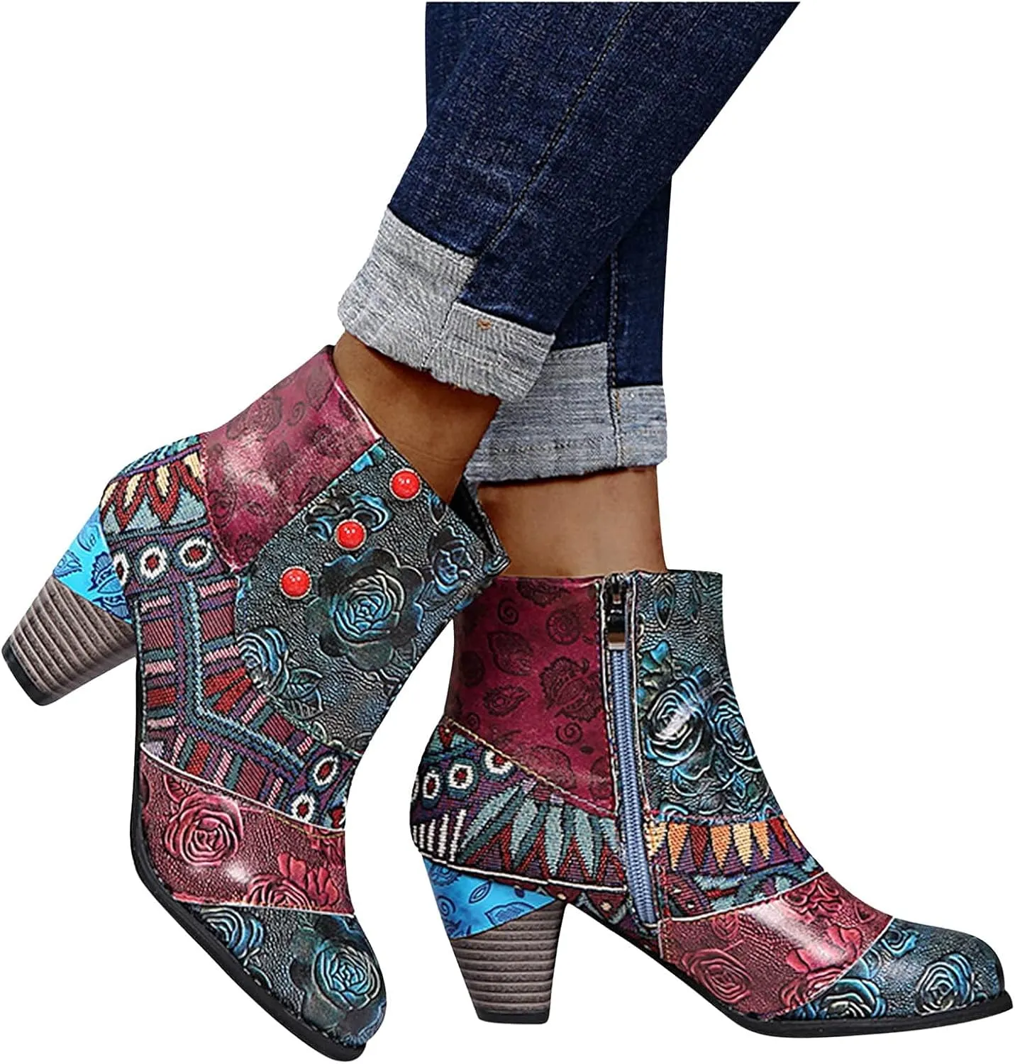 Wide Women's Ankle Boots Thick Heel Low Heeled Booties for Women Womens Booties Wide Width Foot Leather Ankle Boots for Women Size 12 Brown Leather Booties for Women High Heel Red Heel Booties Women Ankle Boots
