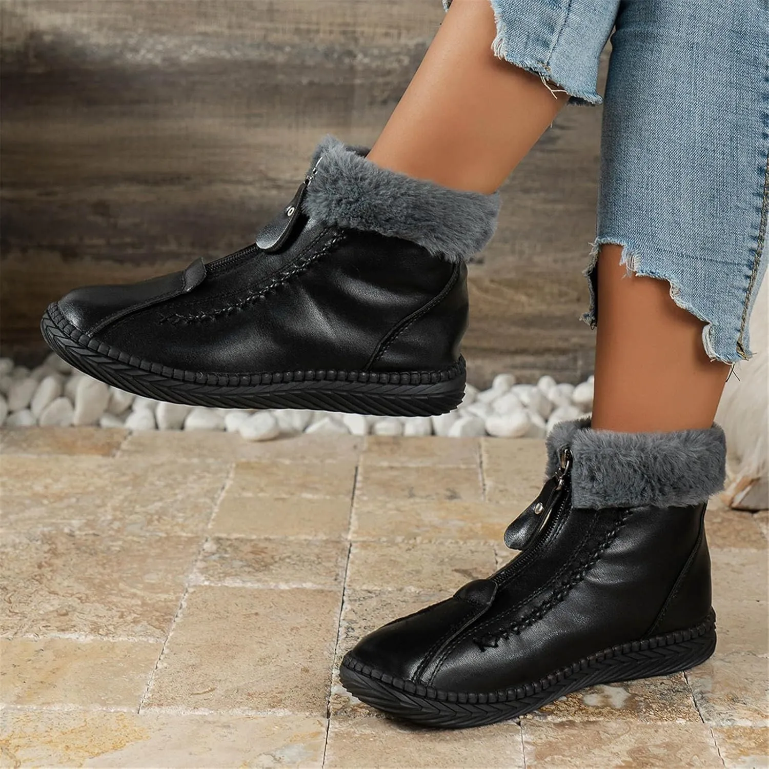 Winter Boots for Women Knee High Cowgirl Women Waterproof Hiking Winter Snow Boots Long Black Women's Boots Winter Slip on Womens Non Slip Ankle Snow Boots Botas Para Nieve Mujer 6.5