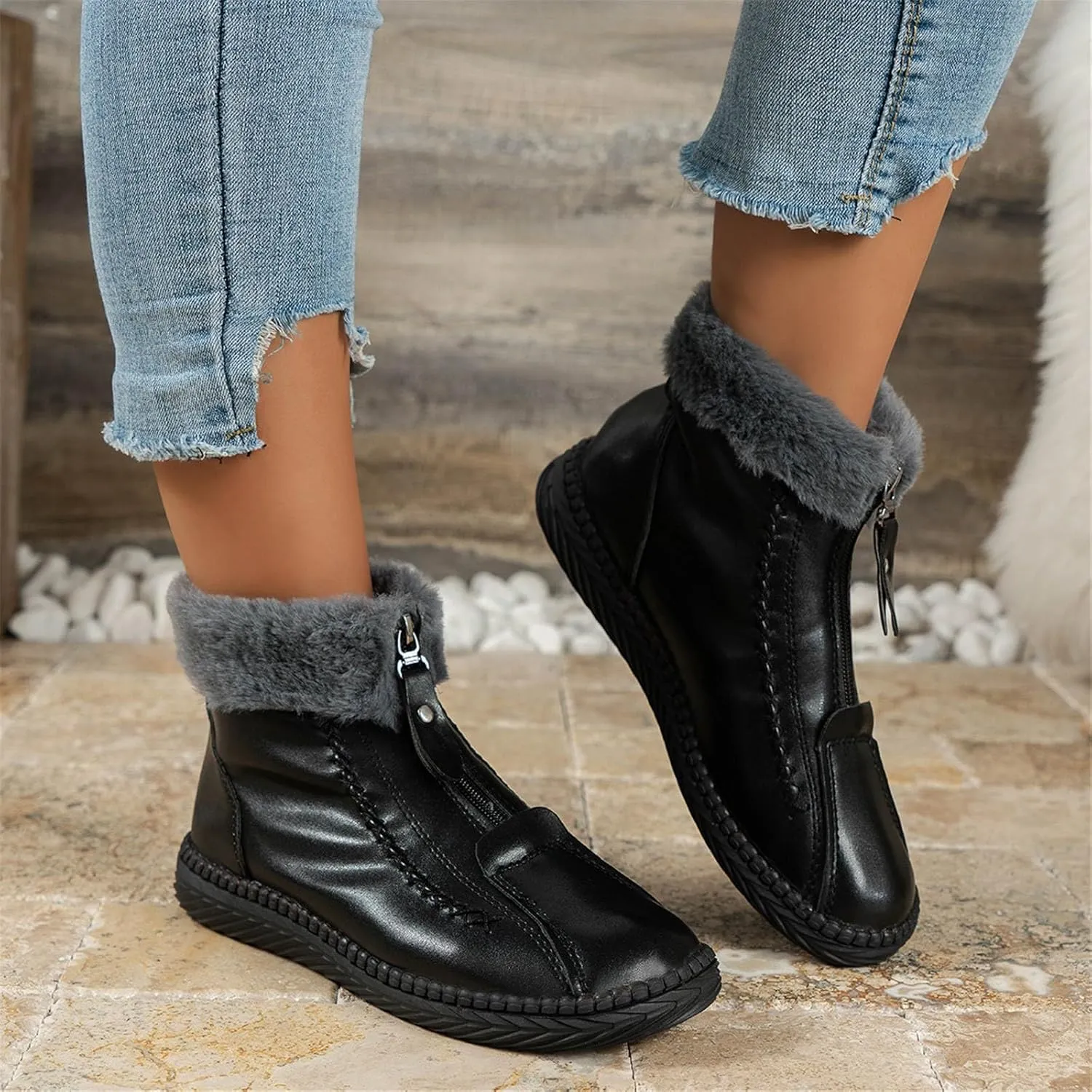 Winter Boots for Women Knee High Cowgirl Women Waterproof Hiking Winter Snow Boots Long Black Women's Boots Winter Slip on Womens Non Slip Ankle Snow Boots Botas Para Nieve Mujer 6.5