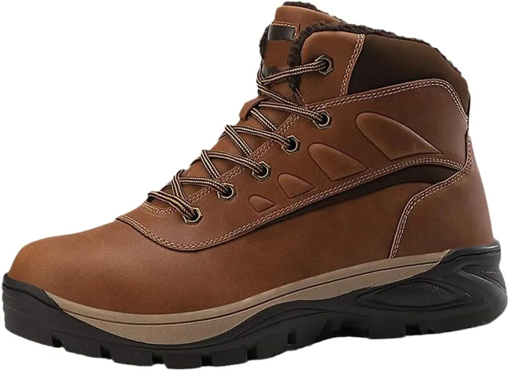 Winter Men's Boots Thick Plush Warm Men's Snow Boots Waterproof Men's Ankle Boots Outdoor Hiking Boots Work Boots Brown 8.5