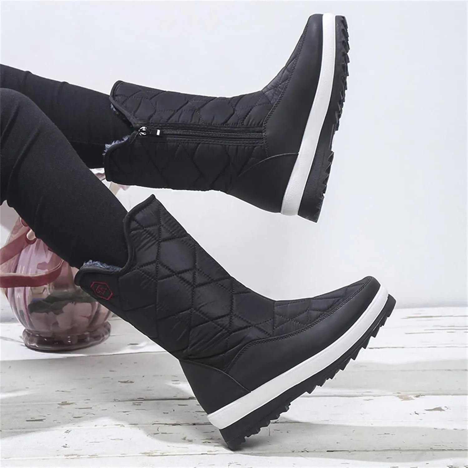 Winter Snow Boots for Women 2023 Black Furry Snow Boots for Women Faux Fur Winter Boots for Women Womens Duck Boots Waterproof Size 11 Botas De Nieve Para Mujer Sin Cordones