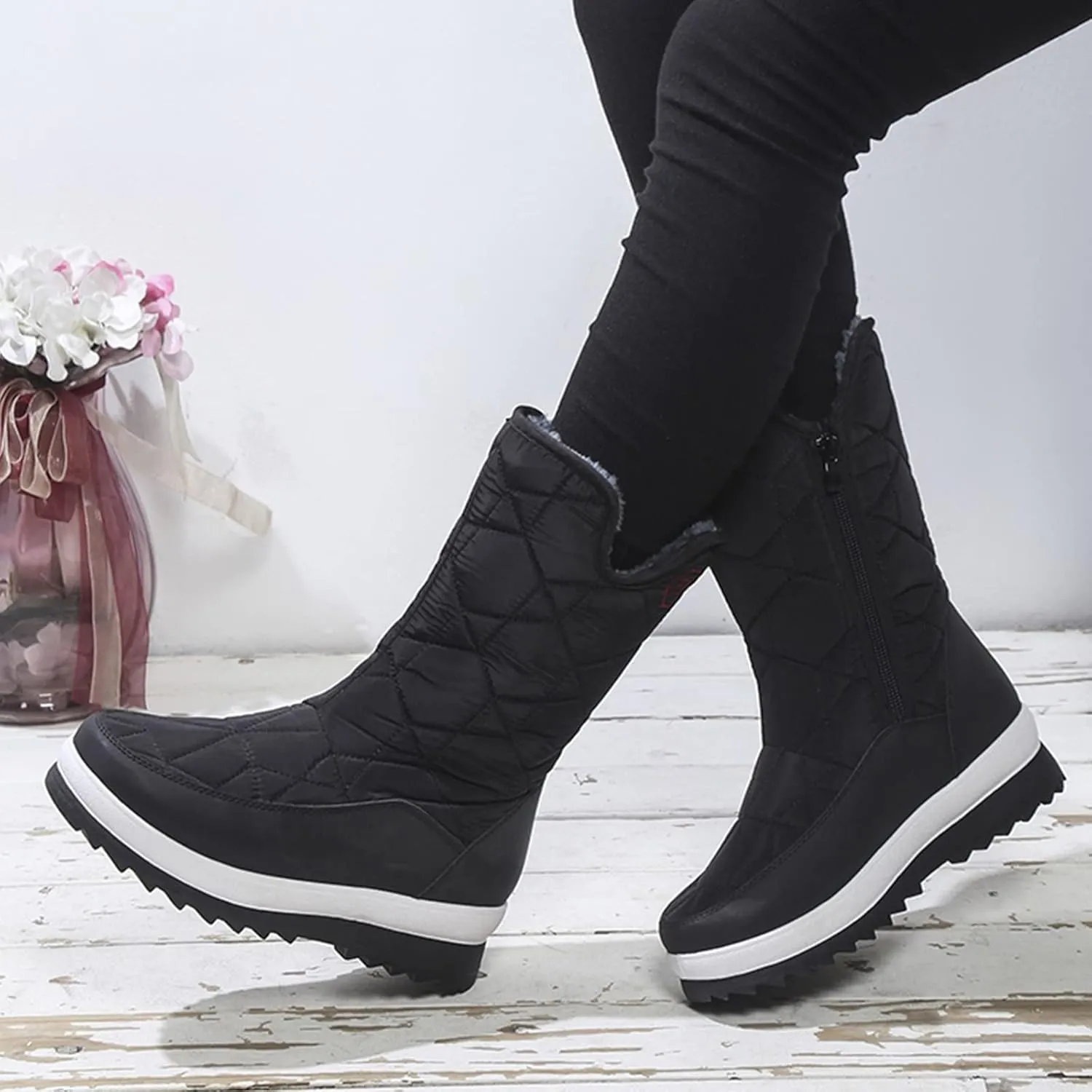 Winter Snow Boots for Women 2023 Black Furry Snow Boots for Women Faux Fur Winter Boots for Women Womens Duck Boots Waterproof Size 11 Botas De Nieve Para Mujer Sin Cordones