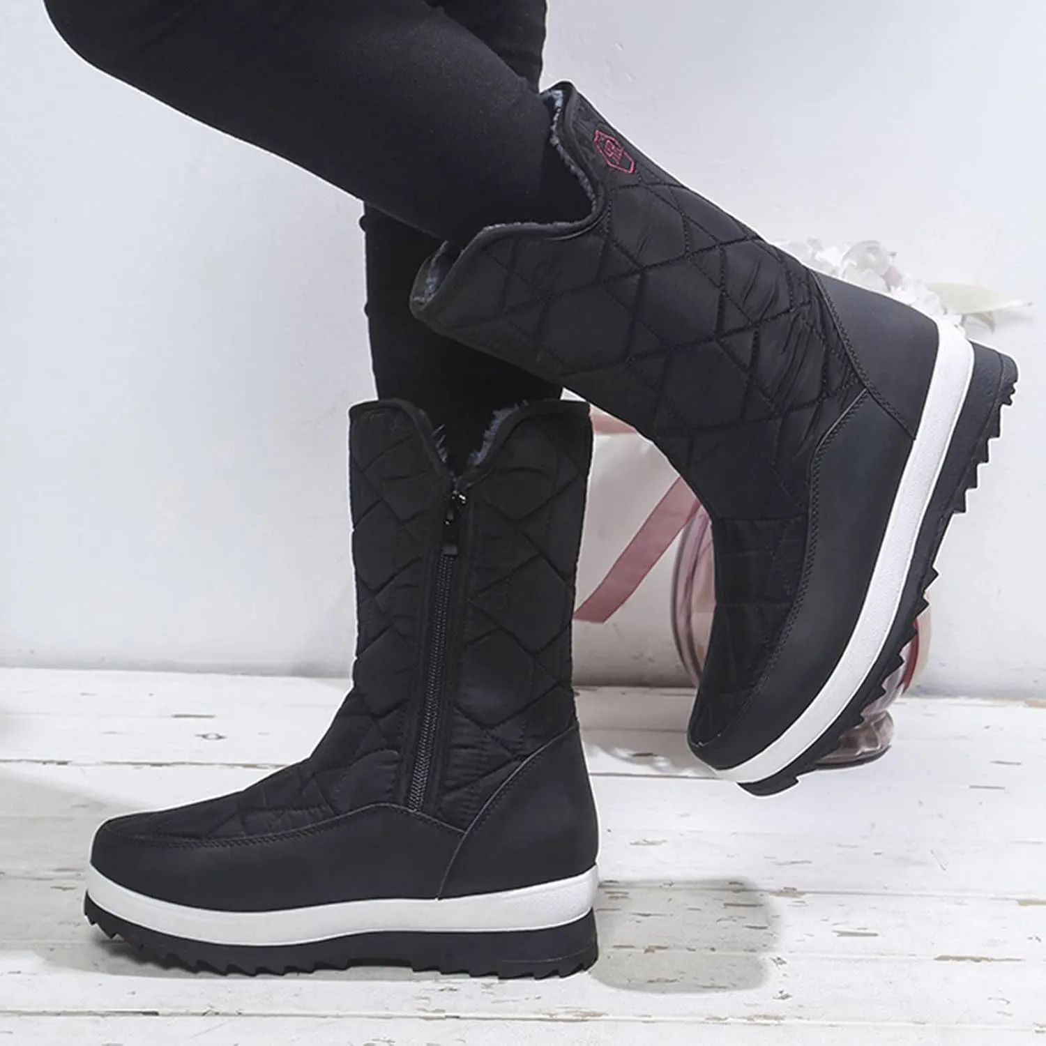 Winter Snow Boots for Women 2023 Black Furry Snow Boots for Women Faux Fur Winter Boots for Women Womens Duck Boots Waterproof Size 11 Botas De Nieve Para Mujer Sin Cordones