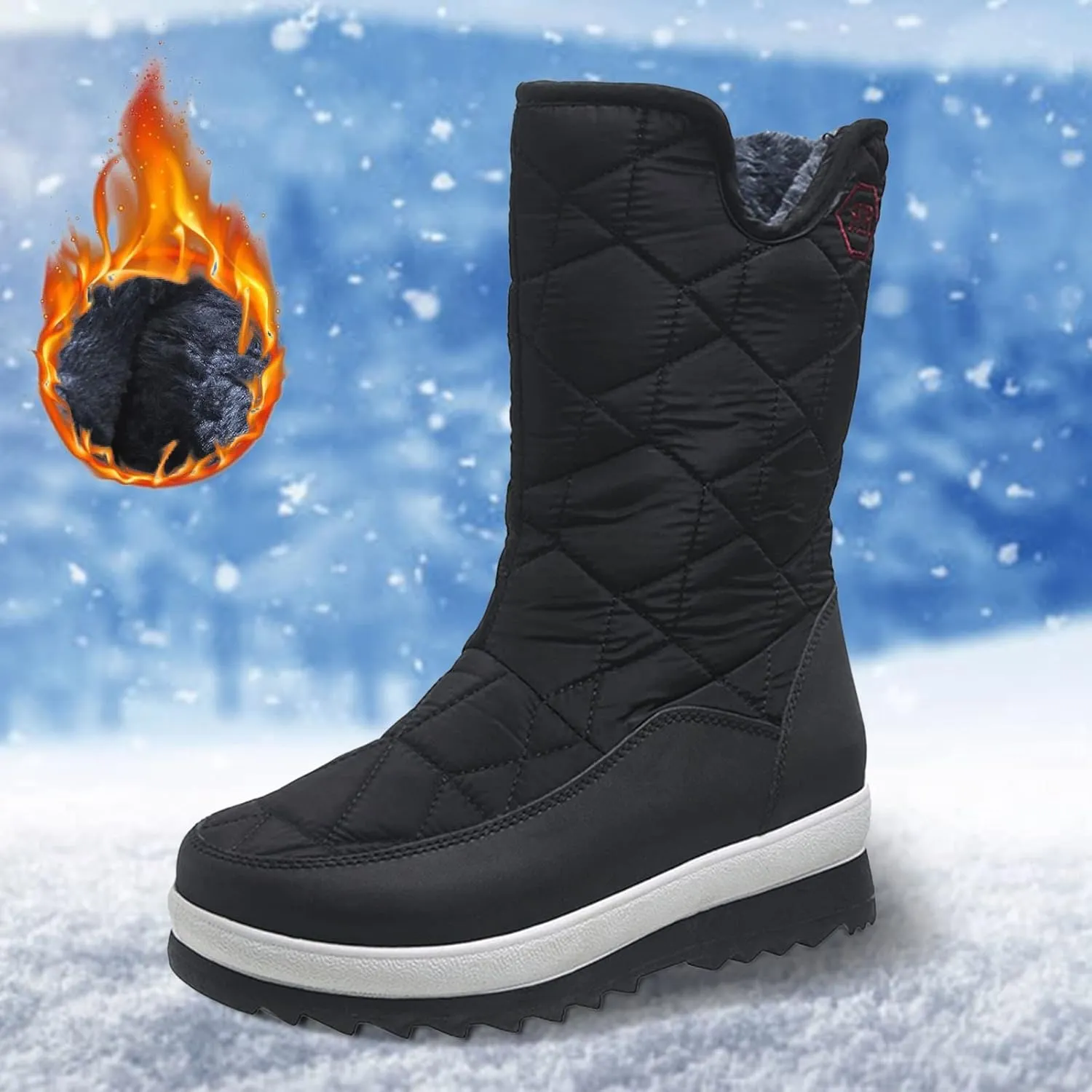 Winter Snow Boots for Women 2023 Black Furry Snow Boots for Women Faux Fur Winter Boots for Women Womens Duck Boots Waterproof Size 11 Botas De Nieve Para Mujer Sin Cordones