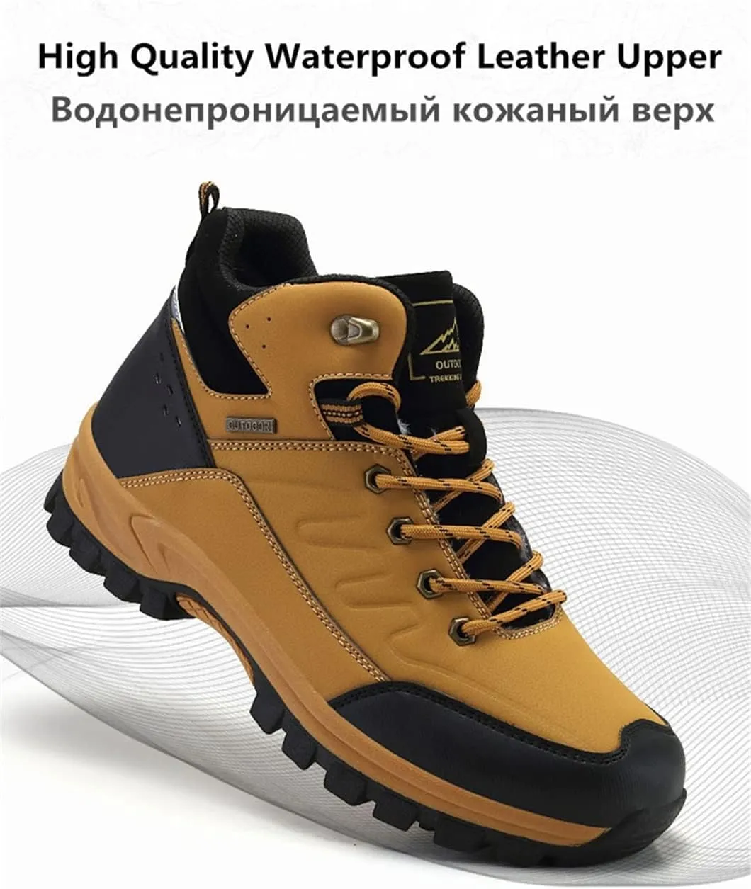 Winter Snow Boots Warm Plush Men's Boots Outdoor Hiking Boots Waterproof Men's Ankle Boots Walking Boots