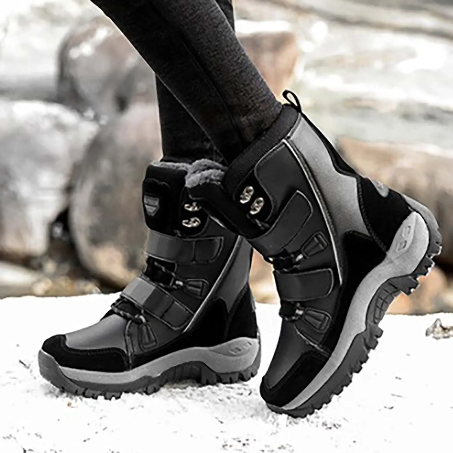 Winter White Boots for Women Size 12 Women's Snow Boots Waterproof White Women Winter Boots Women Waterproof Boots Women Mid Calf Flat Leather Winter Boots Prime of Day Deals