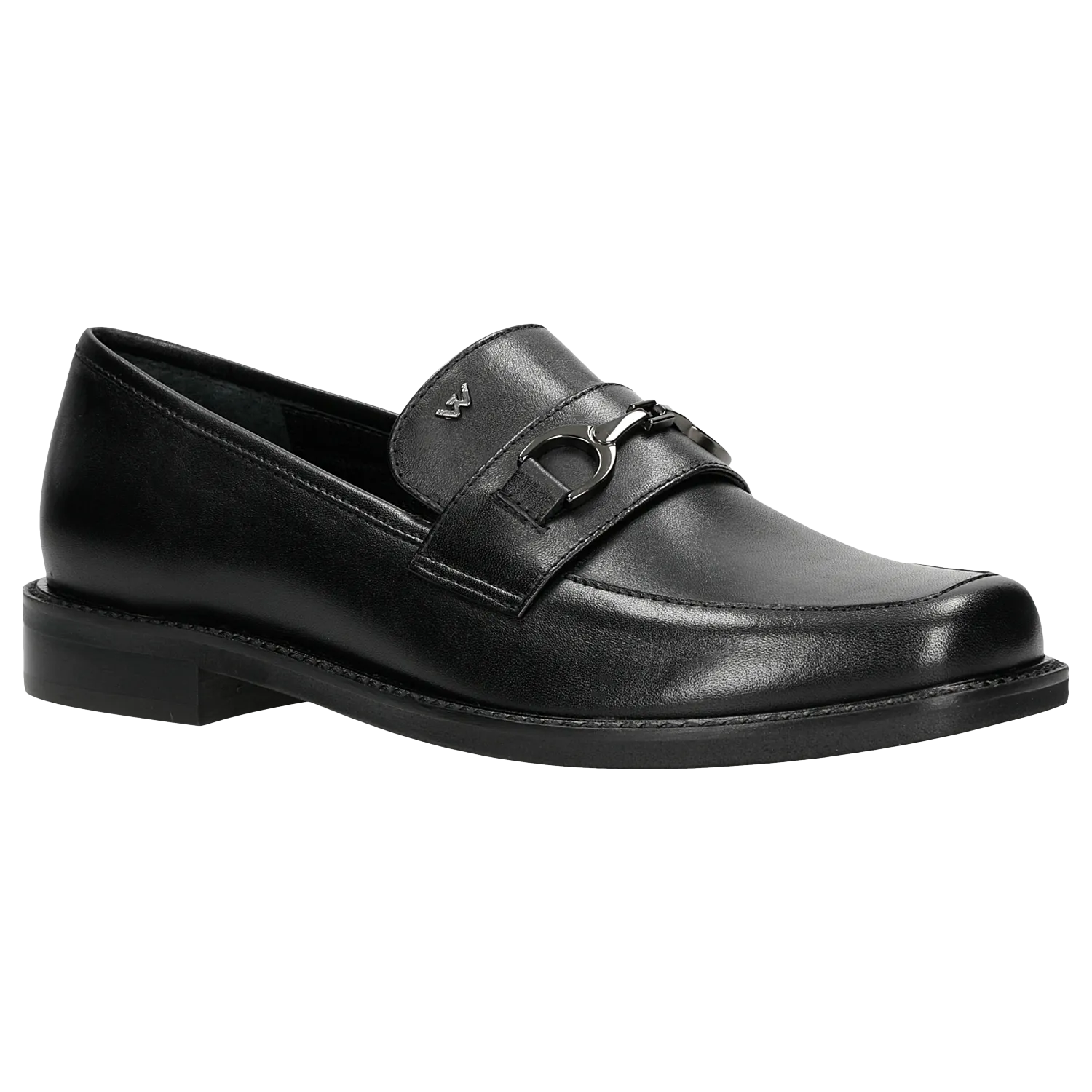 Wojas Black Leather Loafers with Black Logo | 46092-51