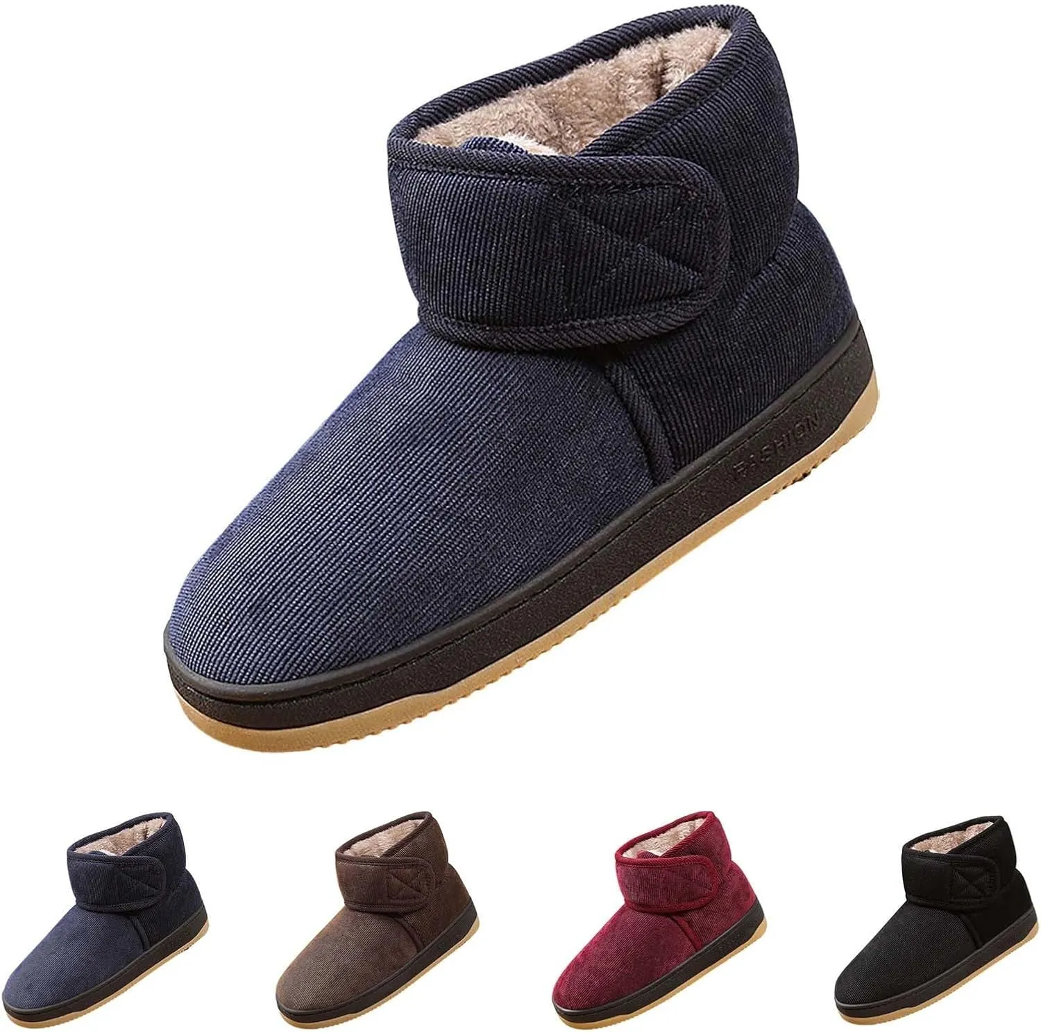 Women Ankle Boots Low Heel Non Slip Cotton Shoes Slip On Walking Boots Soft Sole Flat Shoes Wide Calf Rain Boots