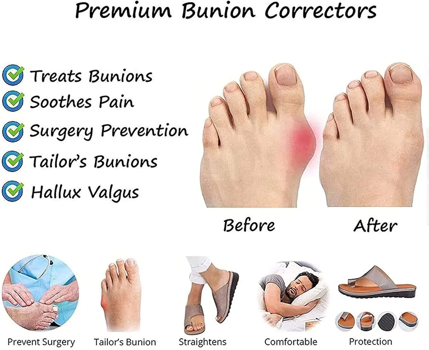 Women Flat Pu Leather Shoes, Summer Outdoor Beach Women's Orthopedic Correction Leather Ring Toe Casual, for Plantar Fasciitis Correction Slippers