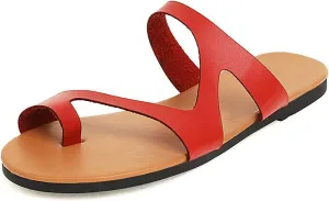 Women Flat Pu Leather Shoes, Summer Outdoor Beach Women's Orthopedic Correction Leather Ring Toe Casual, for Plantar Fasciitis Correction Slippers