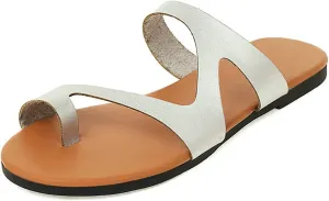 Women Flat Pu Leather Shoes, Summer Outdoor Beach Women's Orthopedic Correction Leather Ring Toe Casual, for Plantar Fasciitis Correction Slippers