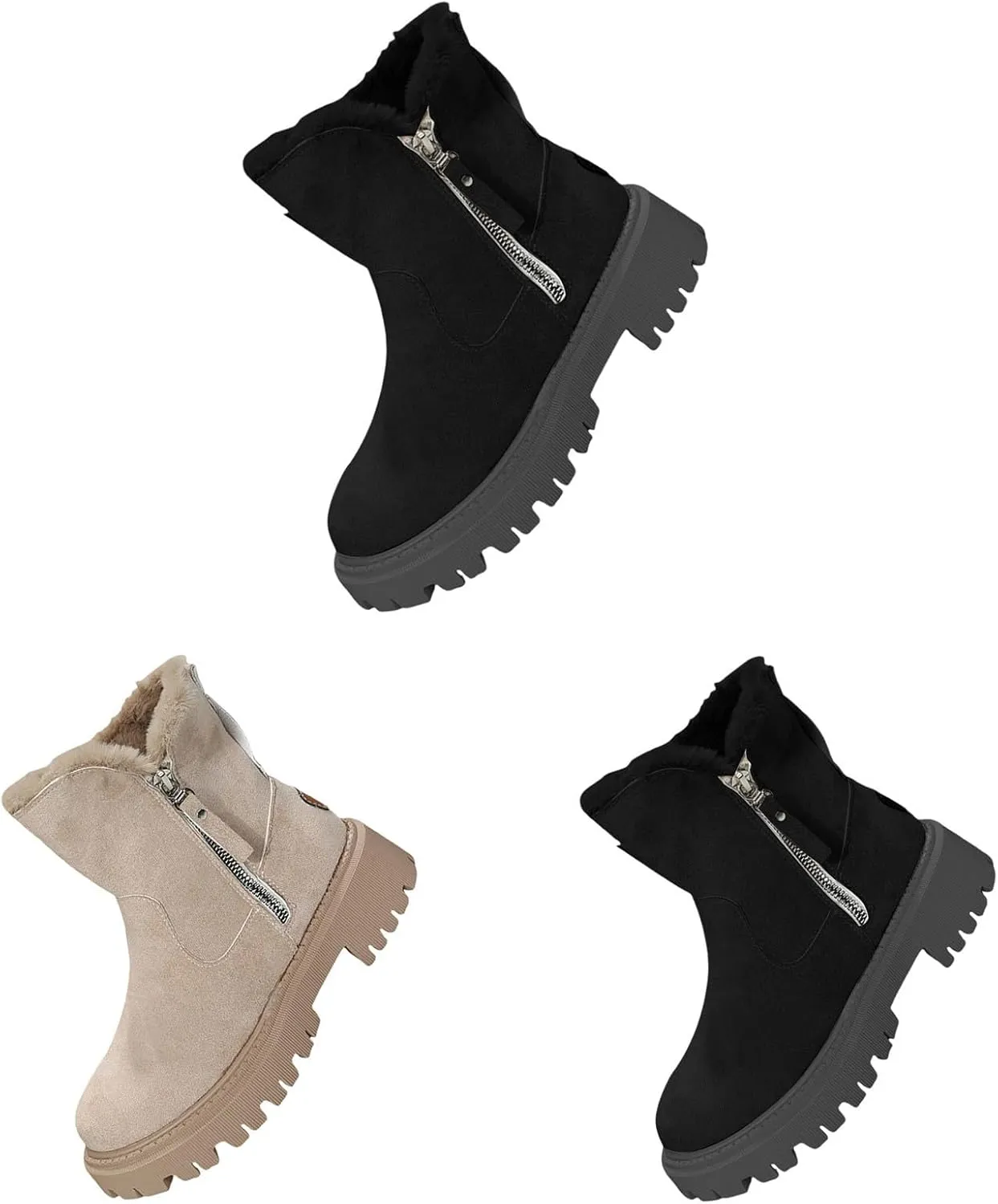 Women Snow Ankle Boots Lug Sole Anti Slip Plush Lined Winter Boots Waterproof Side Zipper Mid Calf Boots For Women