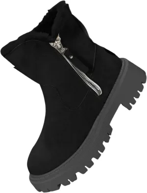 Women Snow Ankle Boots Lug Sole Anti Slip Plush Lined Winter Boots Waterproof Side Zipper Mid Calf Boots For Women