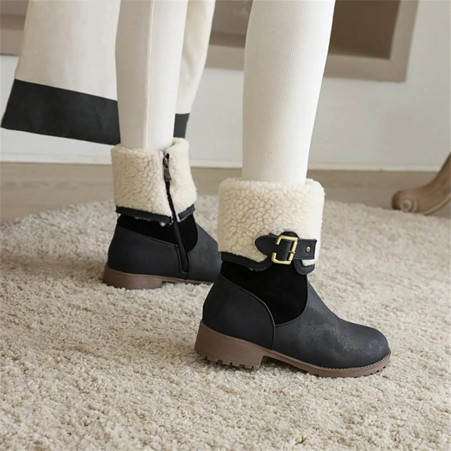 Women Snow Boots Waterproof Winter Boots Non Slip Warm Fur Booties Lightweight Slip on Ankle Boots Thickening Winter Shoes Walking Hiking Booties