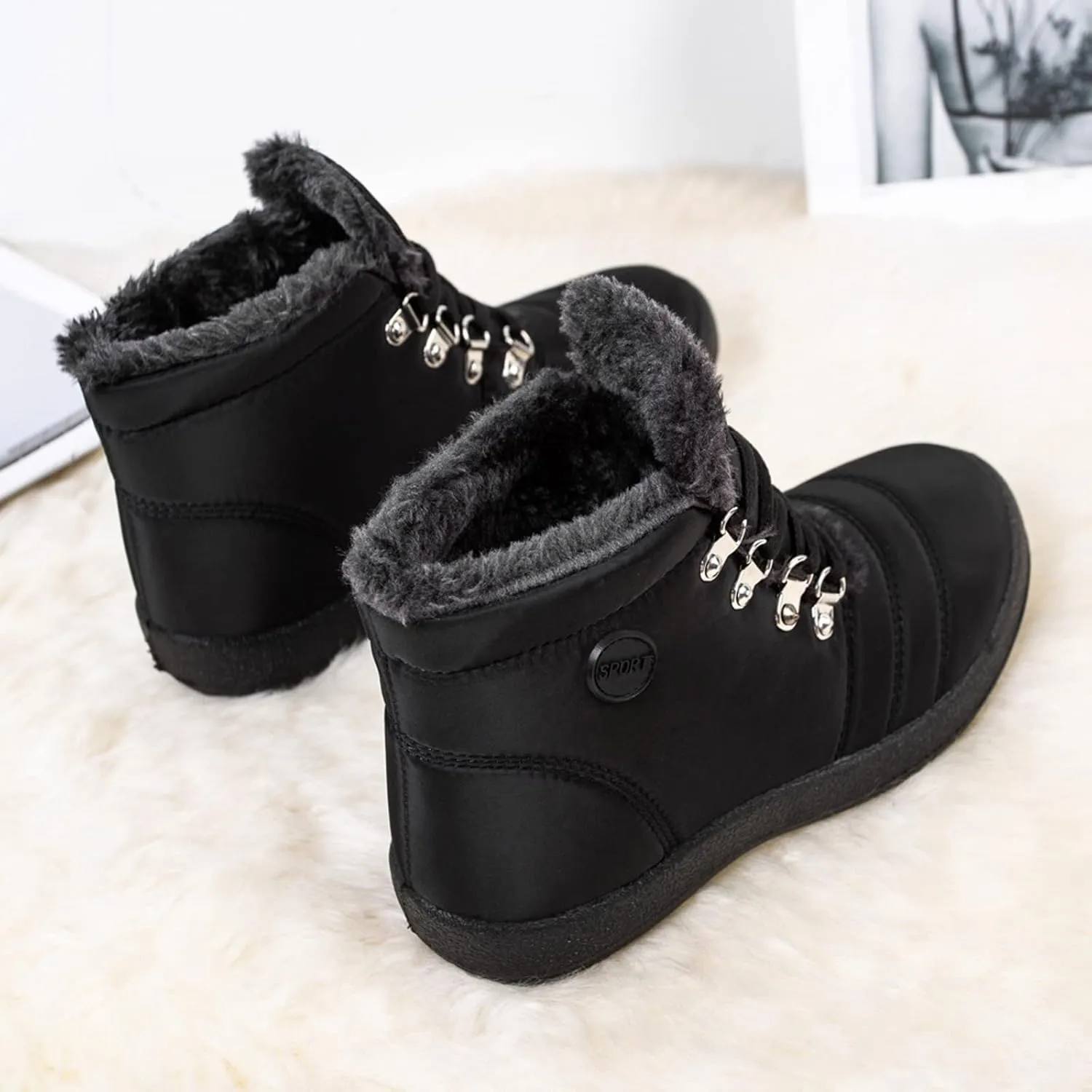 Women Winter Boots Wide Calf White and Black Winter Boots for Women Snow Boots Women Slip On Winter Boots for Women Womens Winter Booties Prime of Day Deals