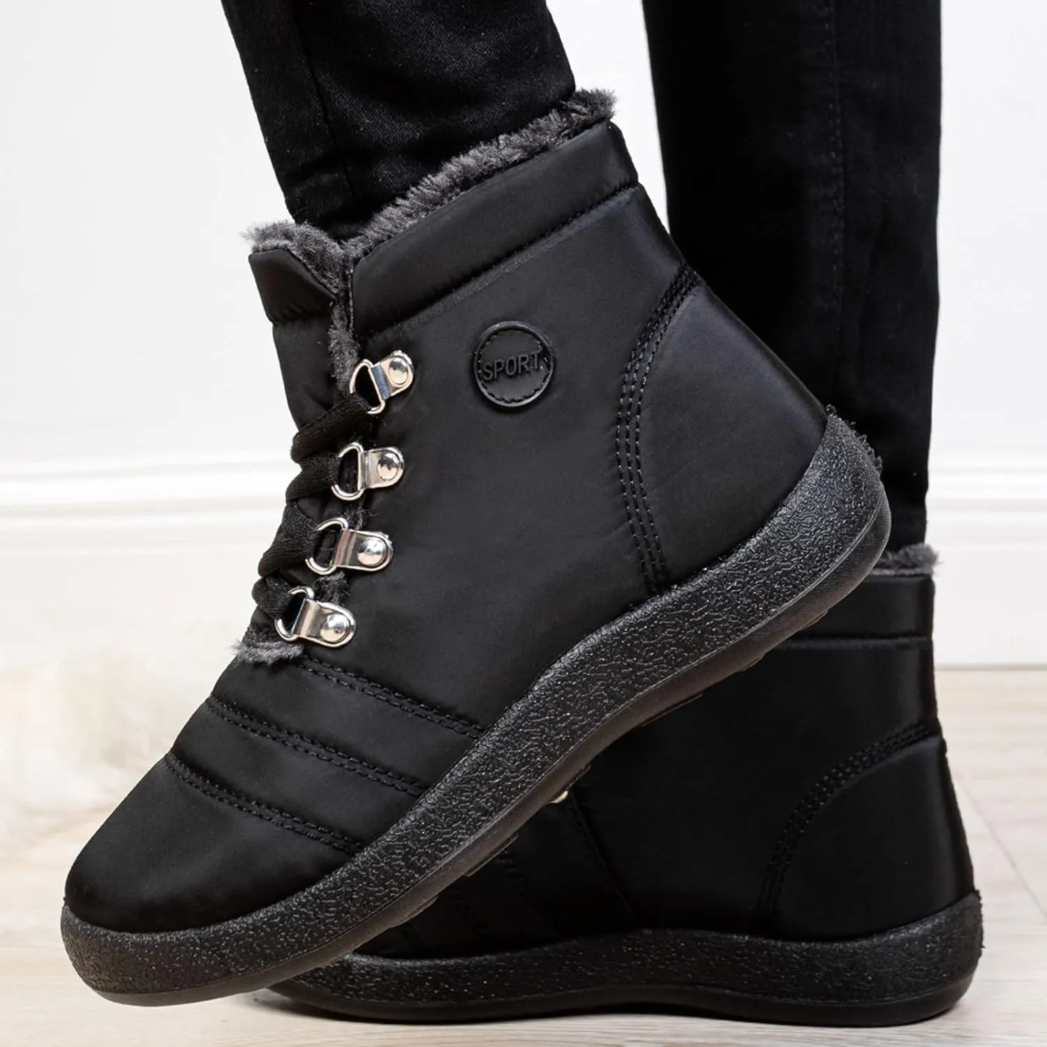 Women Winter Boots Wide Calf White and Black Winter Boots for Women Snow Boots Women Slip On Winter Boots for Women Womens Winter Booties Prime of Day Deals