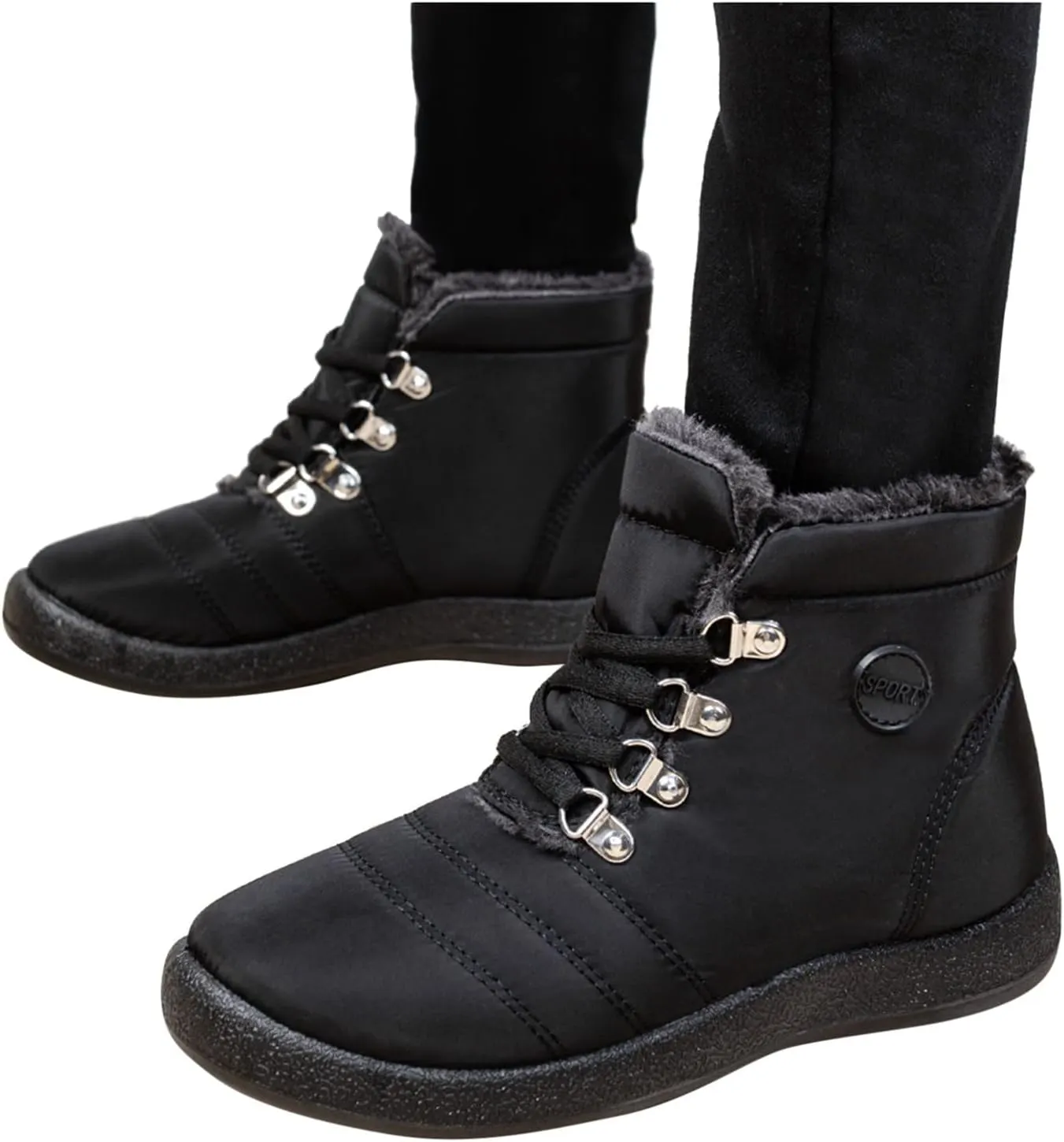 Women Winter Boots Wide Calf White and Black Winter Boots for Women Snow Boots Women Slip On Winter Boots for Women Womens Winter Booties Prime of Day Deals