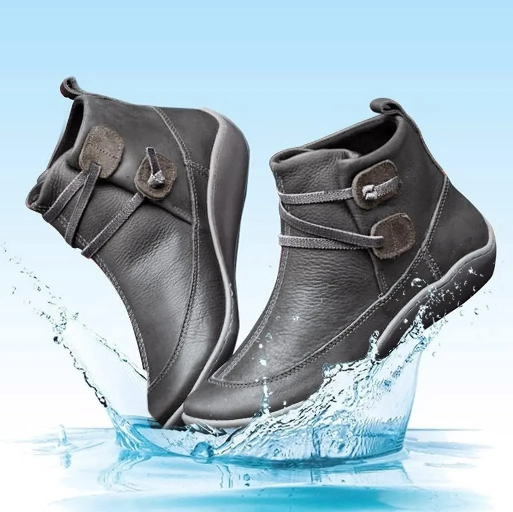 Women's Ankle Booties No Heel Arch Support Boots Side Zipper Flat Heel Booties Vintage Leather Damping Boots