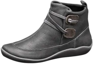 Women's Ankle Booties No Heel Arch Support Boots Side Zipper Flat Heel Booties Vintage Leather Damping Boots