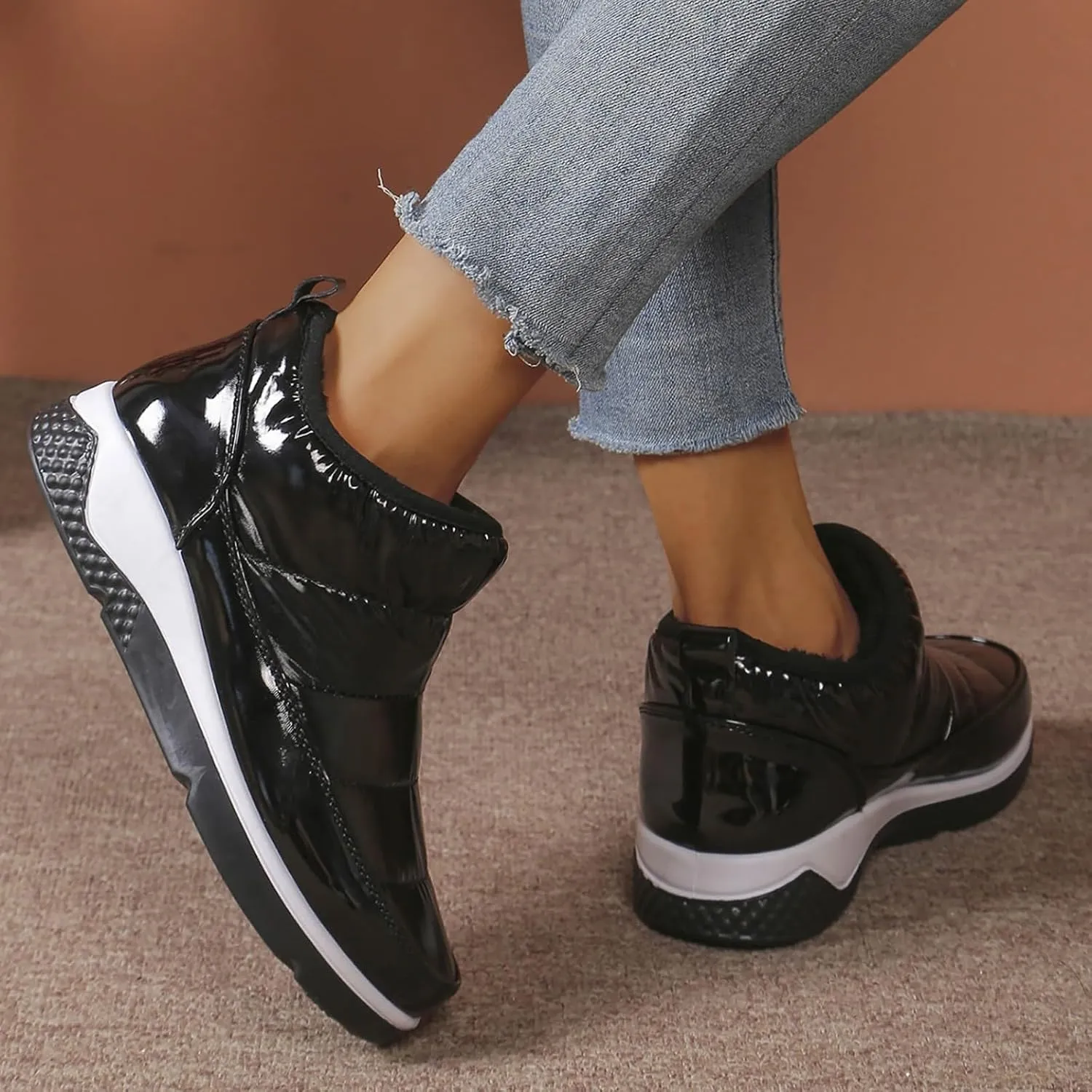 Womens Booties And Ankle Boots Slip On Snow Boots Non Slip Walking Shoes Soft Sole Flat Shoes Winter Boots