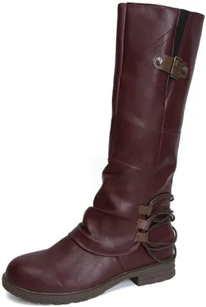 Womens Boots Fashion Leather Short Heel Waterproof Boots for Women Round Toe Side Zipper Cozy Mid-Calf Boots