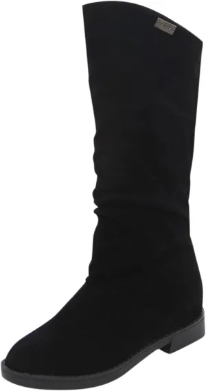 Womens Boots Fashion Pleated Thick Heel Waterproof Boots for Women Warm Comfortable Soft Leather Mid-Calf Boots