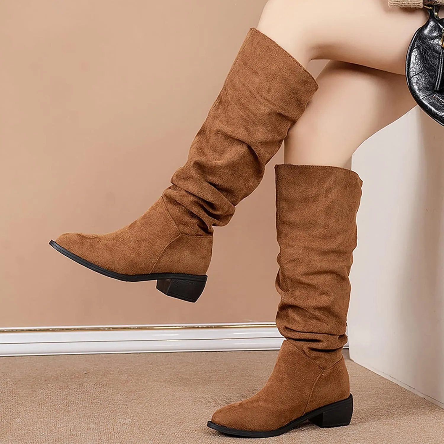 Women's Boots High Sewing Solid Flat With Shoes Features: Tall Boots for Women Wide Calf Knee High