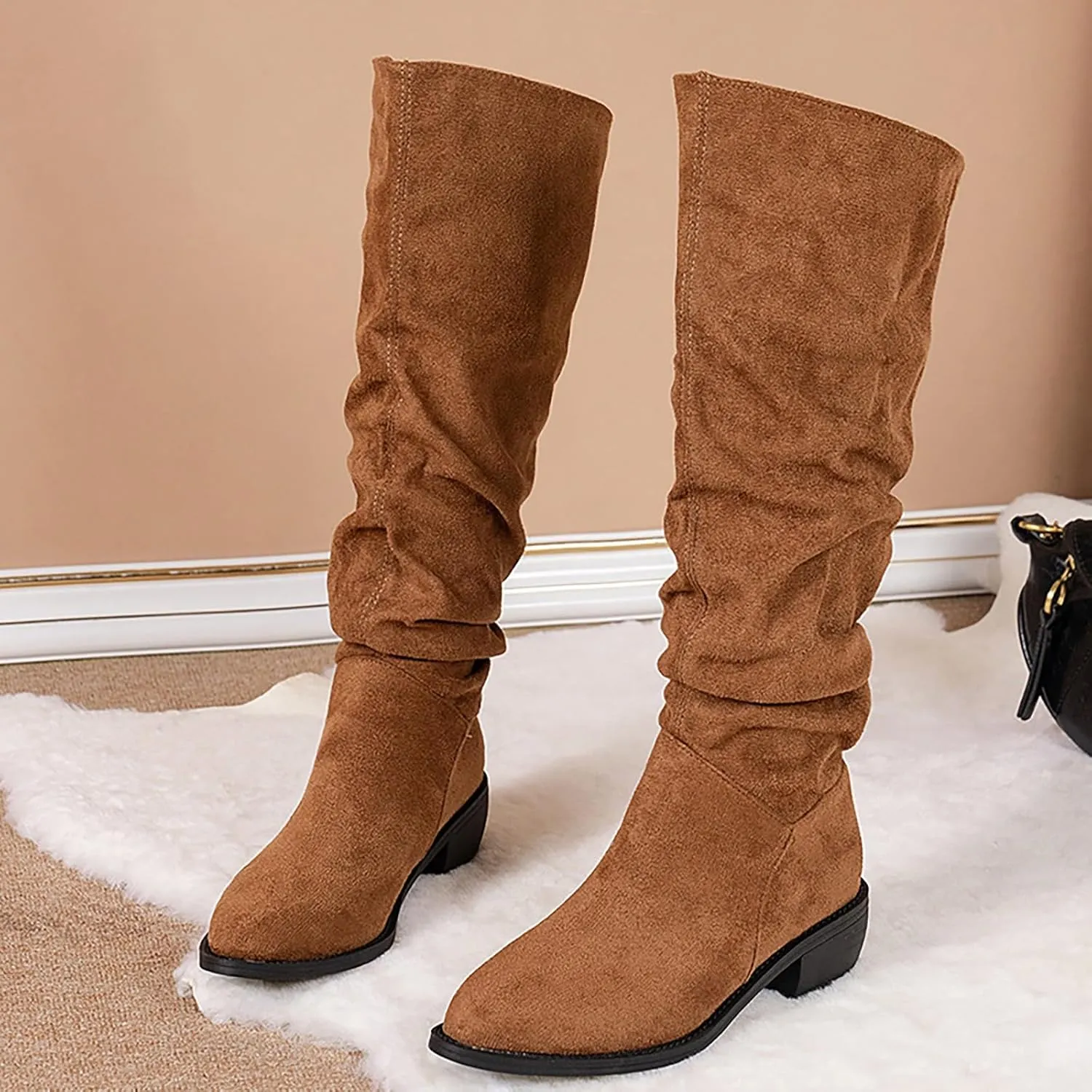 Women's Boots High Sewing Solid Flat With Shoes Features: Tall Boots for Women Wide Calf Knee High