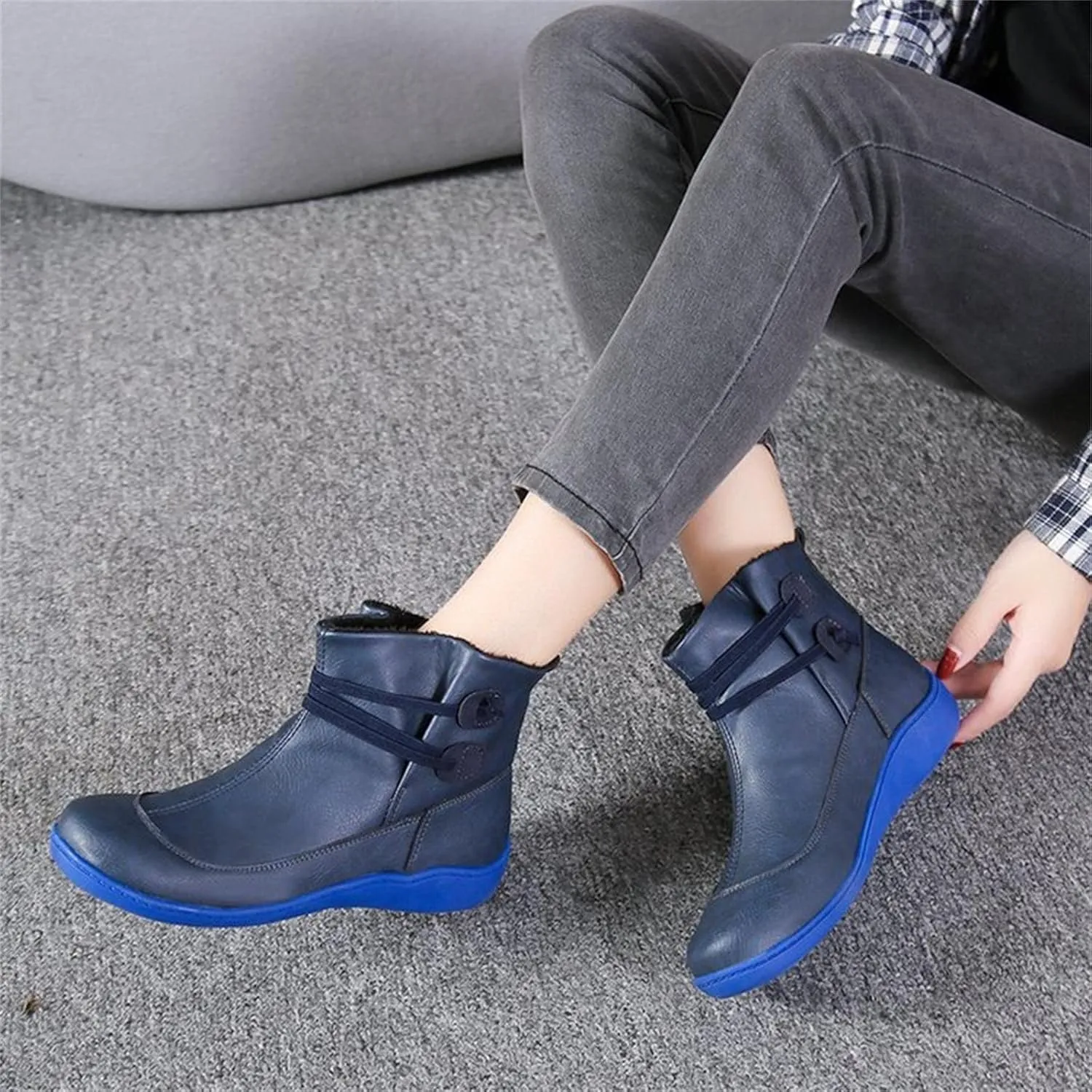 Womens Boots Retro Exquisite Beautiful Leather Boots for Women Flat Soft Sole Comfortable Ankle Boots