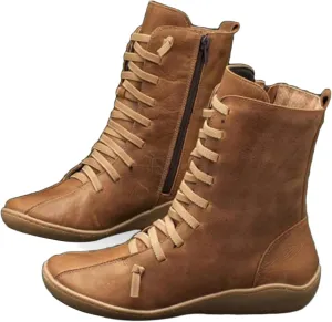 Women's Casual Boots Work Boots for Women Wide WidthWomen's Retro Mid-Calf Boots Solid Color Lace-up Short Boots