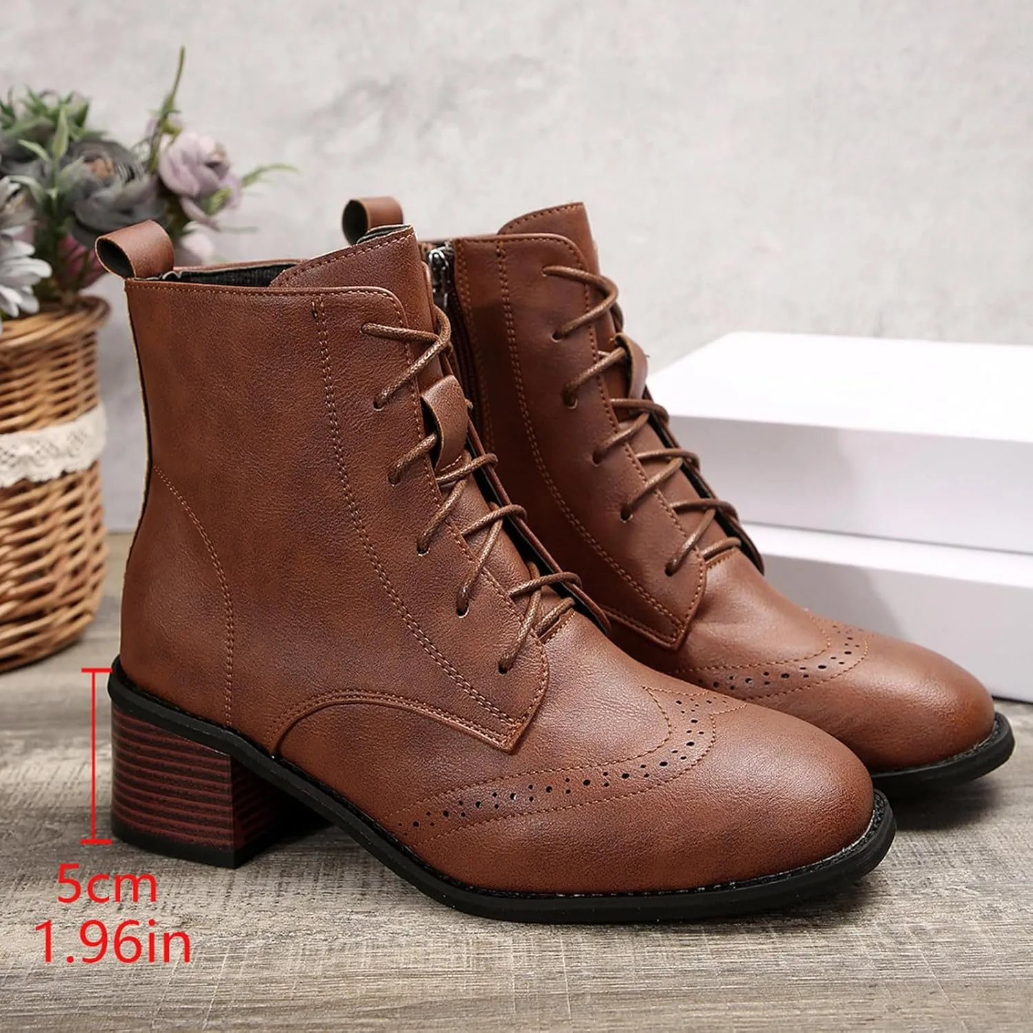 Women's Combat Boots Fashion Side Zipper Lace up Ankle Booties Chunky Heel Thick-Soled Mid Calf Shoes Work Boot