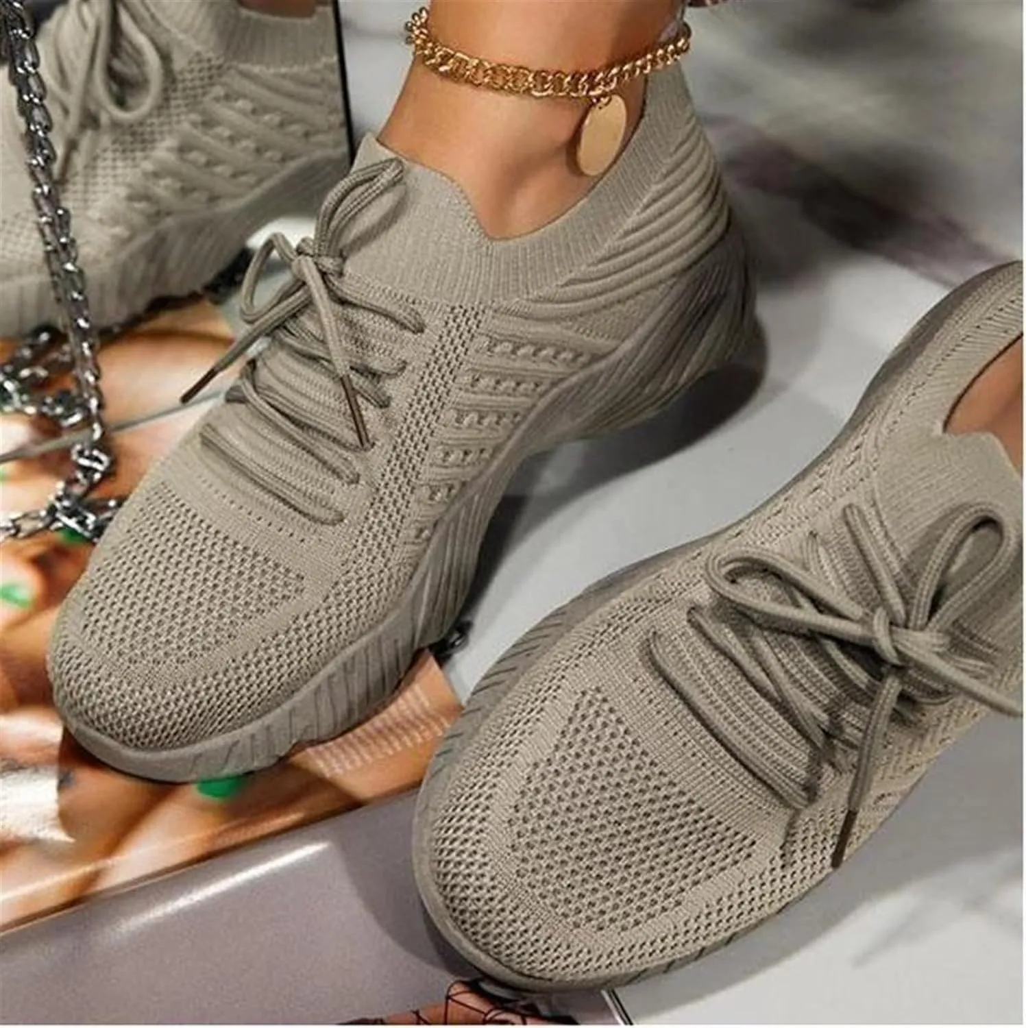 Women's Lace Up Canvas Sneakers Fashion Round Toe Lightweight Slip On Platforms Shoes Comfortable Low-top Breathable Orthotic Running Walking Tennis Flat Shoes