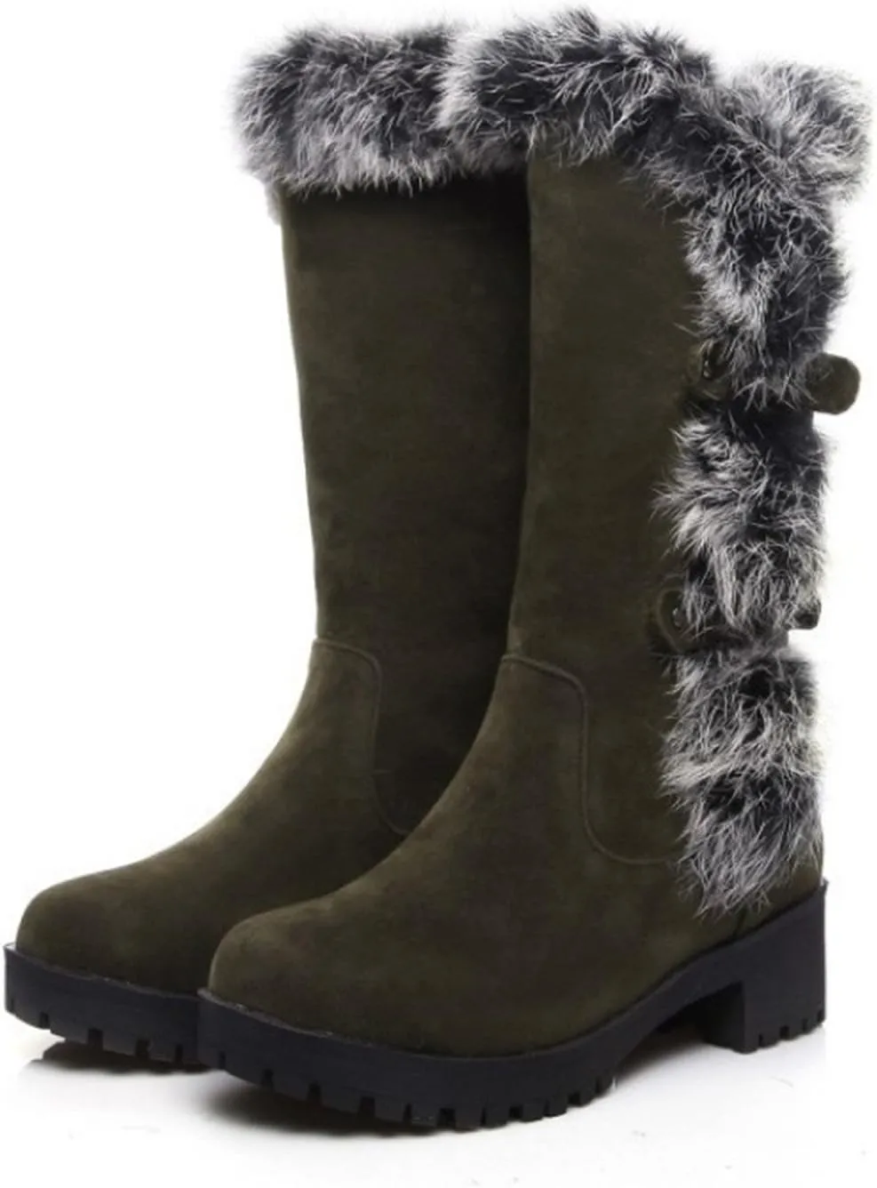 Women's Mid-Calf Winter Platform Hidden Wedge Boots Slip-on Fu Collar Warm aterproof Leather Non-slip Snow Boot