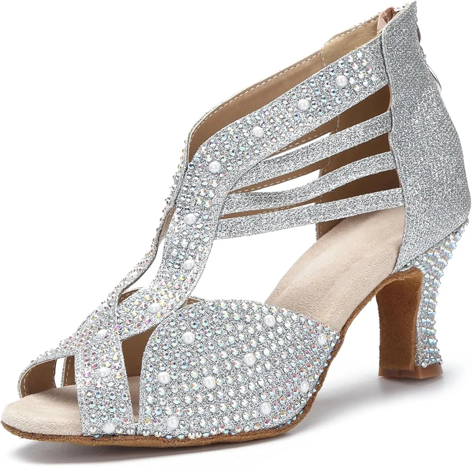 Women's Modern Latin Dance Shoes - Salsa Tango Indoor Soft Sole Party Sandals, 10CM/3.9Inch Heel Height