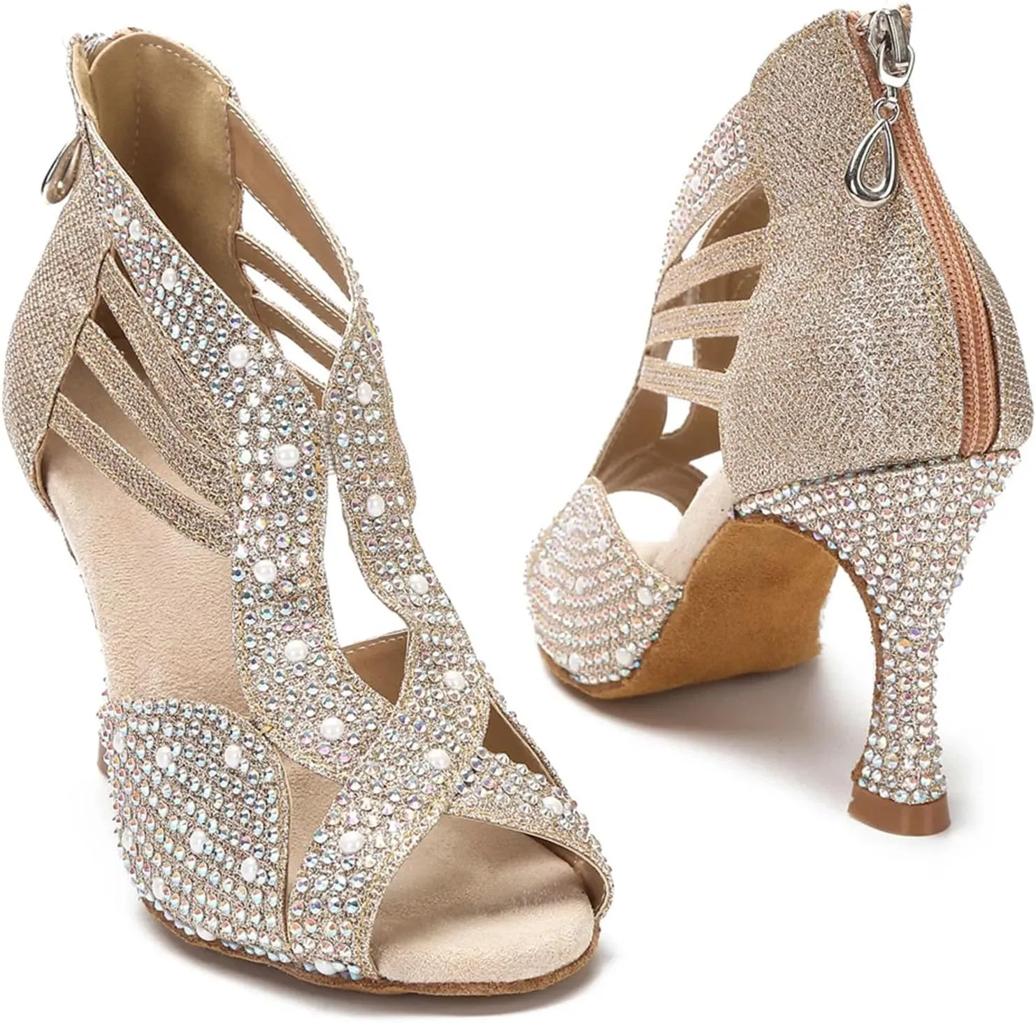 Women's Modern Latin Dance Shoes - Salsa Tango Indoor Soft Sole Party Sandals, 10CM/3.9Inch Heel Height