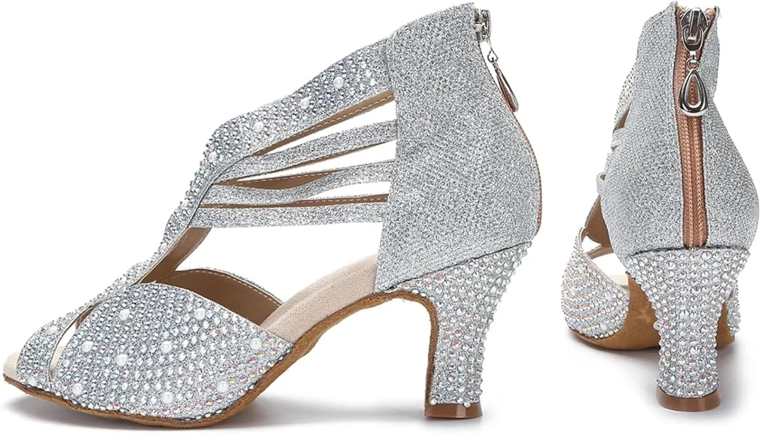 Women's Modern Latin Dance Shoes - Salsa Tango Indoor Soft Sole Party Sandals, 10CM/3.9Inch Heel Height
