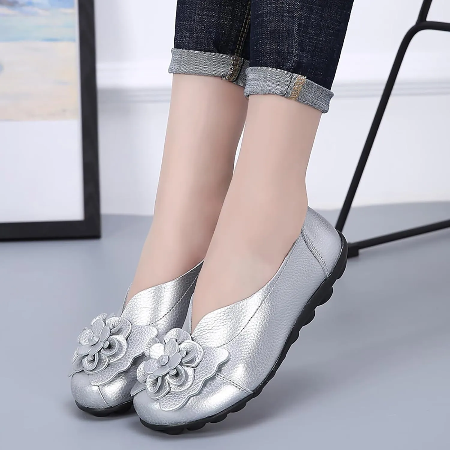 Womens Orthopedic Loafers Summer Comfortable Closed Toe Low Heel Flat Wide Width Flats Breathable Casual Outdoor Shoes Work Dressy Shoe Shopping Standing Shoes