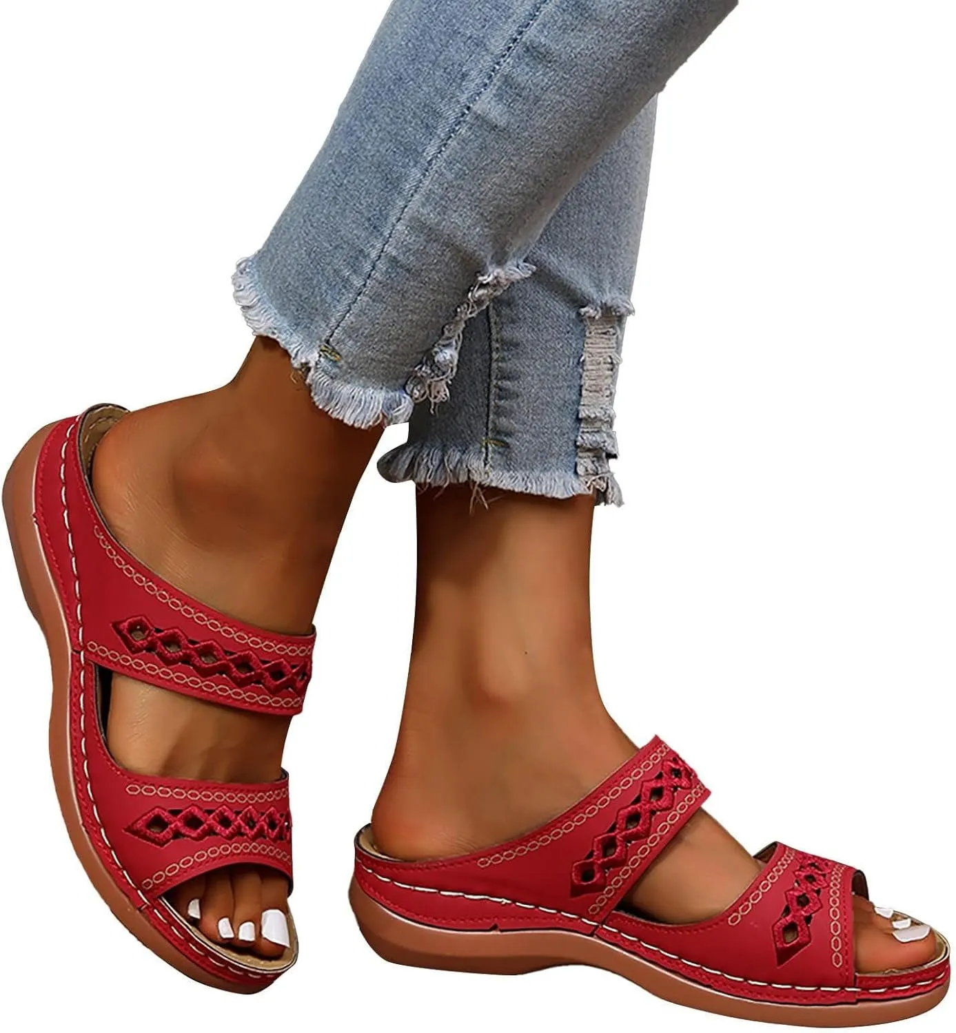 Womens Orthopedic Sandals Support Flip Flops Slip On Wide Sandals Platform Summer Comfortable Walking Shoes