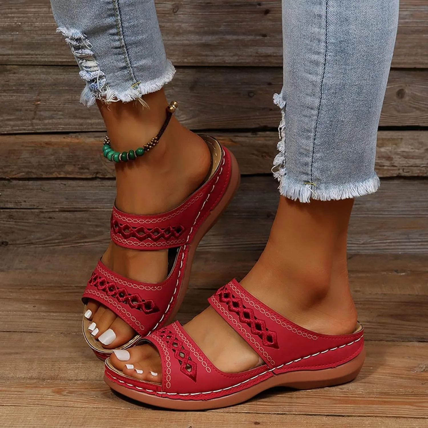 Womens Orthopedic Sandals Support Flip Flops Slip On Wide Sandals Platform Summer Comfortable Walking Shoes