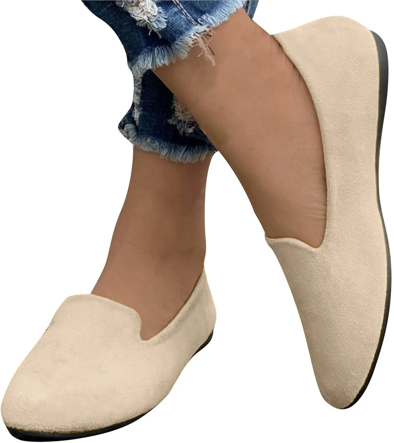 Women's Round Head Suede Flat Shoes Casual One Foot Stirrup Shallow Mouth Flat Shoes Flat Heeled Work Single Shoes