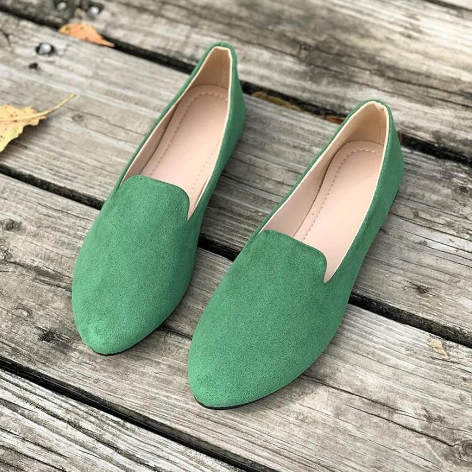 Women's Round Head Suede Flat Shoes Casual One Foot Stirrup Shallow Mouth Flat Shoes Flat Heeled Work Single Shoes